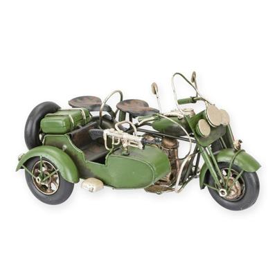 A TIN MODEL OF A MILITARY MOTORCYLCE WITH SIDECAR