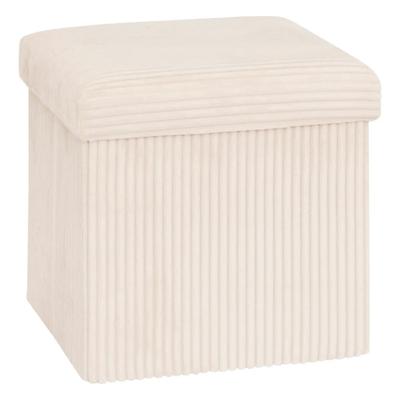 Hocker / Poef Essestial Ribcord - opvouwbaar - wit - MDF/polyester - 38 x 38 cm