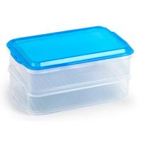 Lunch en Vleeswaren bewaarbakjes - transparant/blauw - 24 x 16 x 11 cm - 2 lagen - vershouddoos
