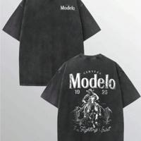 Modelo Men's Cotton Graphic T-Shirt - Loose Fit Casual Street Style Black / XL