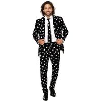 Heren verkleedkostuum zwart met witte sterren print business suit 54 (2XL)  -