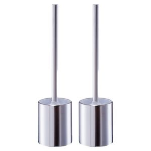 2x Stuks WC/Toiletborstel houder RVS/edelstaal - zilver - D8 x 34 cm