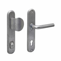 Intersteel SKG3 veiligheidsbeslag voordeur ovaal 250x50mm greep/kruk Luzern PC92 kerntrekbeveiliging - PVD RVS getrommeld