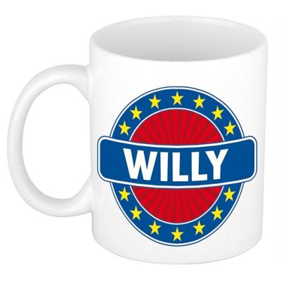 Willy voornaam koffiemok - beker - wit/blauw - 300 ml - Cadeau - Heren - Collega - Vaderdag