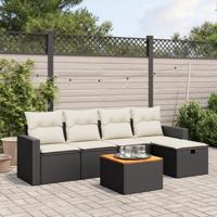 6-delige Loungeset met kussens poly rattan zwart