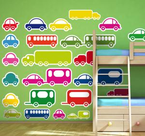 Sticker kinderkamer set voertuigen