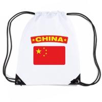 China thema sporttas - nylon rijgkoord rugzak - wit met vlag print - supporters