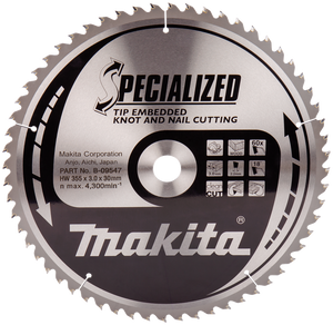 Makita Accessoires Cirkelzaagblad Hout (noest/spijker) | Embedded Tip 355x30x3,0 60T 18g - B-09547 - B-09547