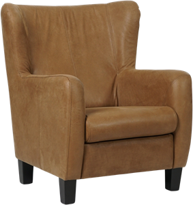 Bruine leren landelijke oorfauteuil Hug - poot hout zwart - Kenia Leer Brown (bruin leer)