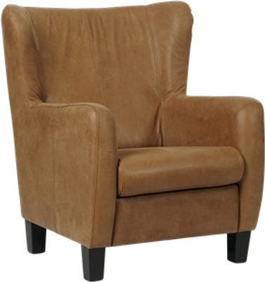 Bruine leren landelijke oorfauteuil Hug - poot hout zwart - Kenia Leer Brown (bruin leer)