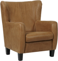 Bruine leren landelijke oorfauteuil Hug - poot hout zwart - Kenia Leer Brown (bruin leer)