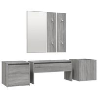 The Living Store Halbank Sonoma Eiken - Grijs - 80x30.5x40 cm - Inclusief spiegel - kapstok - opbergbox met lade en