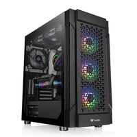 Thermaltake CA-1W2-00M1WN-01 Midi-tower PC-behuizing Zwart 3 voorgeïnstalleerde LED-ventilators, LCS-compatibel, Zijvenster, Geschikt voor DIY-waterkoeling,