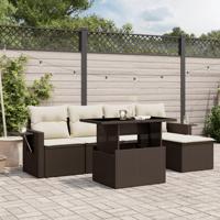 6-delige Loungeset met kussens poly rattan bruin