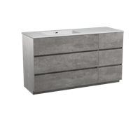 Storke Edge staand badmeubel 150 x 52 cm beton donkergrijs met Diva asymmetrisch linkse wastafel in glanzend composiet marmer