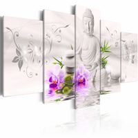Schilderij - Boeddha - In het Wit, 5luik , premium print op canvas