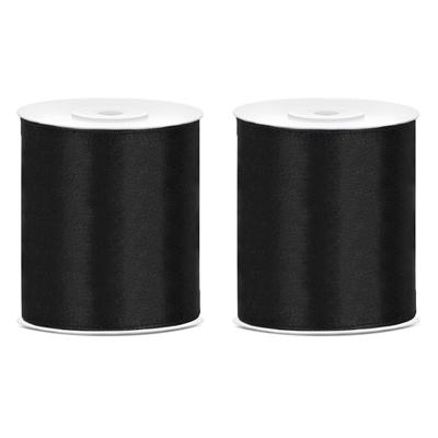 Hobby/knutsel satijnen sierlint - 2x - zwart - 10 cm x 25 mtr - cadeau lint