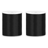 Hobby/knutsel satijnen sierlint - 2x - zwart - 10 cm x 25 mtr - cadeau lint