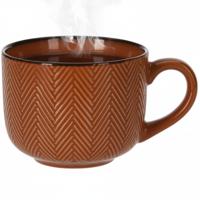 Thee/koffiemok XL Fishbone - terra - 12 x 9 cm - keramiek - kommetjes met oor - 560 ml