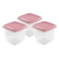 Vershoudbakjes Hega - set van 3x stuks - 0.3 liter - transparant/roze - L8 x B8 x H11 cm