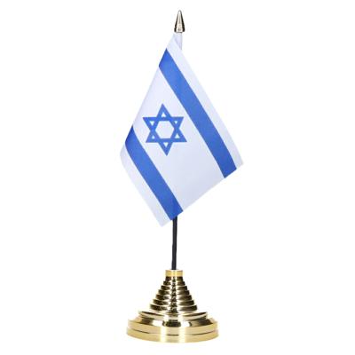 Vlag Israel tafelvlaggetje - 10 x 15 cm - met gouden standaard - Hoogte 27 cm