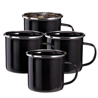 Redcliffs Drinkmokken - 8x stuks - zwart - 350 ml - emaille - kamperen/outdoor - mokken/bekers