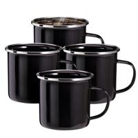 Redcliffs Drinkmokken - 8x stuks - zwart - 350 ml - emaille - kamperen/outdoor - mokken/bekers