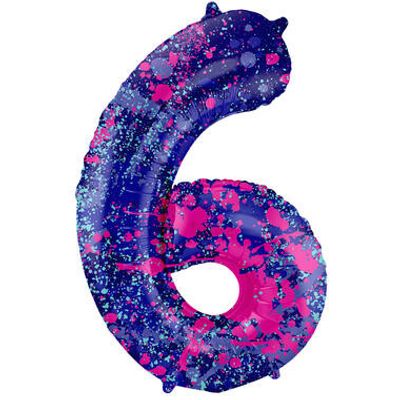 Folieballon Cijfer 6 Paint Splash Neon (86cm)