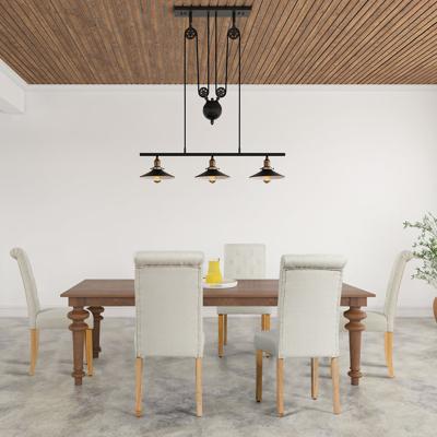 2-delige set van Knoopgestoffeerde Eetkamerstoelen Beklede Stoffen Stoelen met Rubberhout Poten Beige