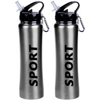 2x Sport Bidon drinkfles/waterfles Sport print zilver 600 Ml - thumbnail