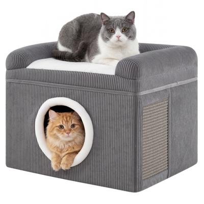 Binnenkattenmand met Gezellig Kattenbed in Appartementstijl en Opvouwbaar Huisdierenhuisje-Grijs