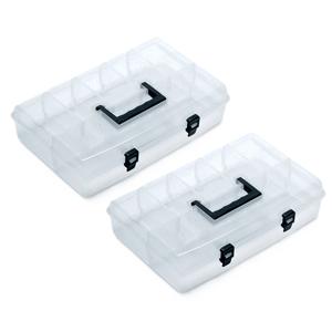 Sorteerbox/vakjes koffer - 2x - spijkers/schroeven/kleine spullen - 6 vaks - 36 x 24 x 8.5 cm