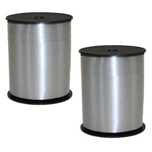 2x rollen cadeaulint/sierlint in de kleur zilver 5 mm x 500 meter