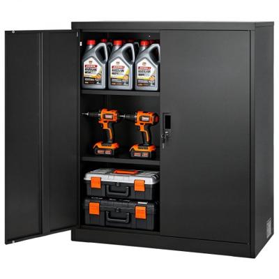 VEVOR metalen opbergkast, 3 niveaus, 106 cm hoog, garagekast met verstelbare planken, 2 magnetische deuren en 2 sleutels, geschikt voor voorraadkast, magazijn, kelder, zwart