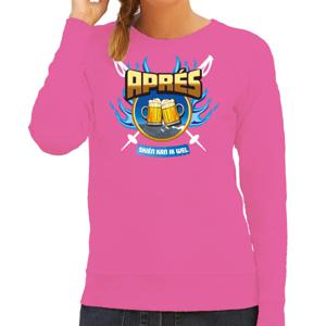 Apres ski sweater/trui voor dames - apres skien kan ik wel - roze - wintersport