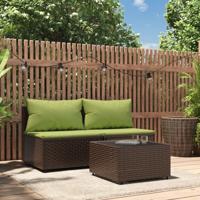 3-delige Loungeset met kussens poly rattan bruin