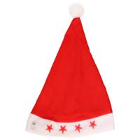 Kerstmuts met lampjes - rood met rode sterren - vilt - kinderen - verlichte kerstmuts