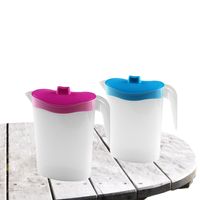 2x stuks waterkan/sapkan/limonadekan karaf deksel 1.5 liter kunststof roze/blauw