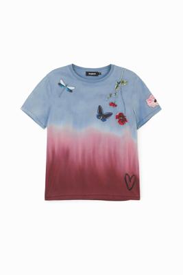Tie-dye T-shirt met bloemen - RED - L