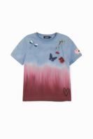 Tie-dye T-shirt met bloemen - RED - L