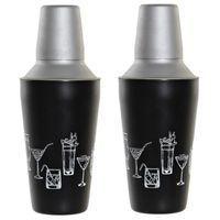 2x stuks cocktailshakers zwart 500 ml RVS