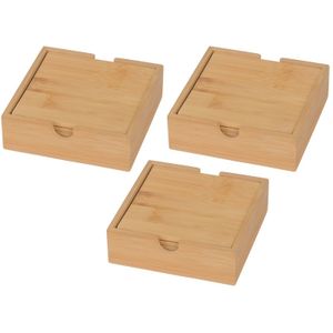 12x Bamboe houten glas onderzetters vierkant 10 cm