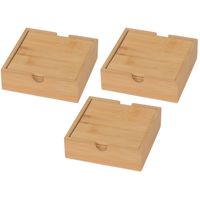 12x Bamboe houten glas onderzetters vierkant 10 cm - thumbnail