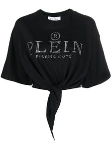 Philipp Plein t-shirt crop à logo strassé - Noir