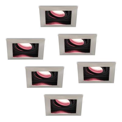 Set van 6 Durham smart inbouwspots vierkant - Wifi + Bluetooth - RGBWW - GU10 - Kantelbaar - Google Home, Amazon Alexa en Siri - IP20 voor binnen - RVS - Verzonken
