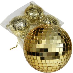 Discobal kerstballen - 4x stuks - goud - 8 cm - kunststof