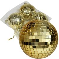 Discobal kerstballen - 4x stuks - goud - 8 cm - kunststof