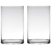 Hakbijl Glass cilinder Bloemenvaas - Set van 2x stuks - glas - transparant - D19 x H25 cm - Bloemen/