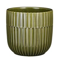 Plantenpot/bloempot - donkergroen - D14/H13 cm - keramiek - stripes patroon - glans