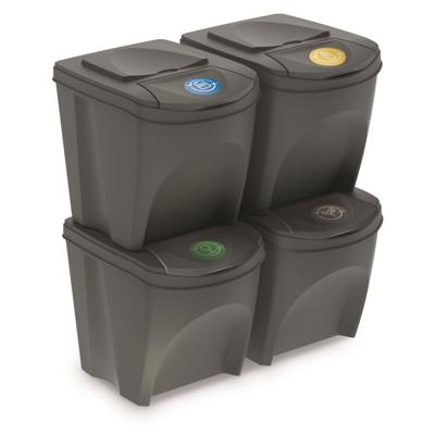 Afvalscheidingsbakken - kunststof - 4x - grijs - 25 liter